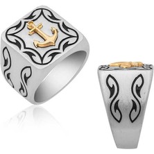 Inure Jewelry Gümüş Denizci Çapası Armalı Erkek Yüzük