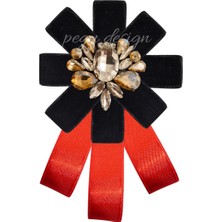 Pegu Kırmızı Satenli Siyah Kadife Kadın Broş,yaka Iğnesi ,papyon/kravat