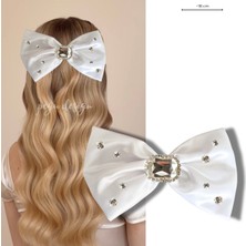 Pegu Beyaz Saten Taşlı Otomatik Özel Tasarım Toka ,(Düğün,nişan,doğumgünü,kutlama )004