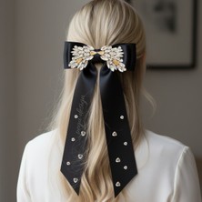 Pegu Özel Tasarım Taşlı Siyah Saten Otomatik Toka