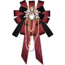 Pegu Arılı Bordo Grogren ve Siyah Kadife Kadın Broş,yaka Iğnesi ,papyon/kravat