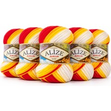 Alize Burcum Batik El Örgü Ipi 5'li Paket -Sarı Kırmızı Beyaz - %100 Akrilik