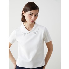 Lc Waikiki Yeni Sezon Polo Yaka Taşlı Kadın Tişört