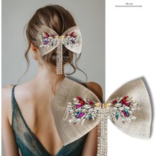 Pegu Bej Tonu Çok Renkli Saten Taşlı Otomatik Özel Tasarım Toka ,(Düğün,nişan,doğumgünü,kutlama )017