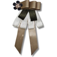 Pegu Luxury Yeşil Grogren Kurdele Incili Çiçekli Yaka Broş,papyon,kravat ..