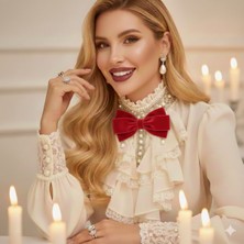 Pegu Kırmızı Kadife , Yanlar Inci Sallantılı Kadın Papyon,broş,yeniyıl Kutlama,kravat