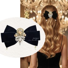 Pegu Taşlı,incili Siyah Kadife Özel Tasarım Otomatik Toka