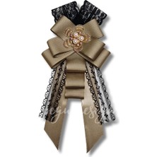 Pegu Luxury Yeşil Grogren Kurdele Incili Çiçekli Yaka Broş,papyon,kravat ..