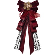 Pegu Lux Bordo Kurdele Incili Çiçekli Yaka Broş,papyon,kravat ..