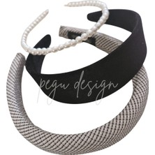 Pegu 3 Li Set Çizgili Dolgulu Taç ve Siyah Kadife ve Incili Taç Takım