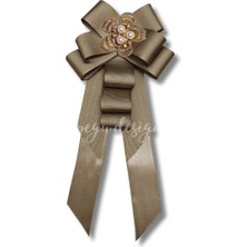 Pegu Luxury Yeşil Grogren Kurdele Incili Çiçekli Yaka Broş,papyon,kravat ..