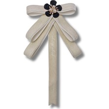 Pegu Ekru Kadife Kurdele Incili Çiçekli Yaka Broş,papyon,kravat ..