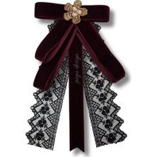 Pegu Bordo Kadife Kurdele Dantel Güpürlü Incili Çiçekli Yaka Broş,papyon,kravat ..