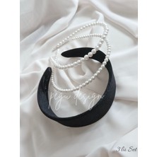Pegu 3 Lü Set Geniş Kadife Siyahve Sıralı Inci Taç , Gelin,davet ,kutlama ,günlük,