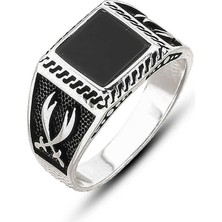 Inure Jewelry Gümüş Oniks Taşlı Kılıç Erkek Yüzük