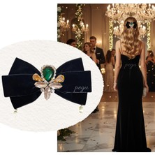 Pegu Taşlı,incili Siyah Kadife Özel Tasarım Otomatik Toka