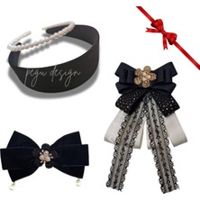 Pegu 4 Lü Set Incili Taç,kadife Taç,çiçekli Yaka Broş,kadife Otomatik Toka,sevgililer Günü Hediye