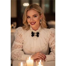 Pegu Siyah Kadife Su Yolu Sallantılı Incili Çiçekli Yaka Broş,papyon,kravat ..