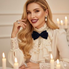 Pegu Lacivert Kadife , Yanlar Inci Sallantılı ,kadın Papyon,broş,yeniyıl Kutlama,kravat