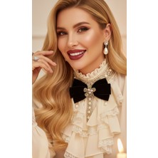 Pegu Siyah Kadife Incili Çiçekli Yaka Broş,papyon,kravat ..