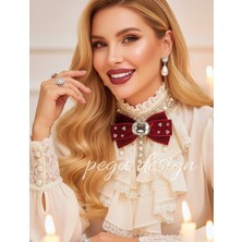 Pegu Bordo Kadife , Yanlar Inci Sallantılı Kristal Taşlı ,kadın Papyon,broş,yeniyıl Kutlama,kravat