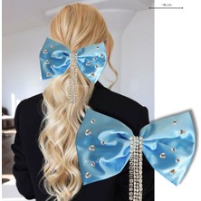 Pegu Mavi Saten Sallantılı Taşlı Otomatik Özel Tasarım Toka