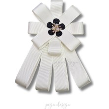 Pegu Luxury Ekru Grogren Kurdele Incili Çiçekli Yaka Broş,papyon,kravat ..