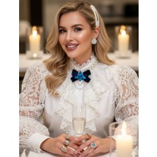 Pegu Lacivert Kadife ,kristal Taşlı ,kadın Papyon,broş,yaka Iğnesi,kravat