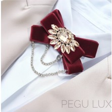 Pegu Bordo Kadife ,kristal Taşlı ,kadın Papyon,broş,yaka Iğnesi,kravat