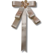 Pegu Ekru Saten Kurdele Incili Çiçekli Yaka Broş,papyon,kravat ..