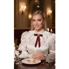 Pegu Bordo Grogren Kurdele Incili Çiçekli Yaka Broş,papyon,kravat ..