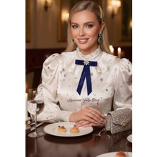 Pegu Lacivert Kristal Taşlı Kurdele Broş,yaka Iğnesi ,yılbaşı Kutlama,okul,ofis