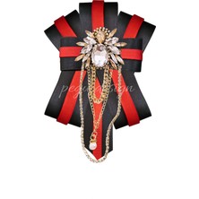 Pegu Arılı Kırmızı Şeritli Siyah Saten Kadın Broş,yaka Iğnesi ,papyon/kravat