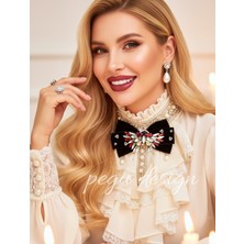 Pegu Siyah Kadife , Yanlar Inci Sallantılı Kristal Taşlı ,kadın Papyon,broş,yeniyıl Kutlama,kravat