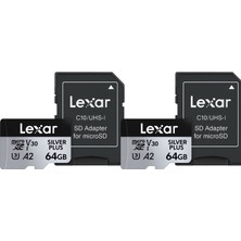 Lexar 2'li Professional 64GB 205 Mb/s Silver Plus Mikro Sd Hafıza Kartı