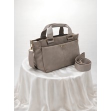 Vizon Renk Çok Bölmeli Dokulu Kol Omuz Çantası