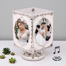 Genel 360 Derece Dönen Müzikli Kurmalı Küp Fotoğraf Çerçevesi Takı ve Mücevher Kutusu Resim Baskılı