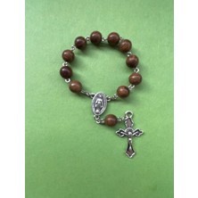 Yada Unique 8 mm Sandal Ağacı Katolik Mini Hrıstiyan Rosary Tesbih -Gümüş Rengi