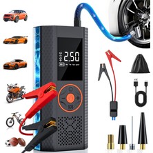 Matechno Şarjlı Taşınabilir 8.000 Mah Araç Akü Şarj Takviyeli Işıklı Hava Kompresörü Powerbankli