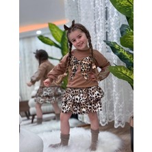 Yiğit Butik Leopar Etekli Fiyonk Desenli Kız Çocuk Takım