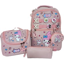 Alanç Gift Kore Tarzı Kız Çocuk Cüzdanlı Aksesuarlı Ortopedik İlkokul Sırt Çantası Termal Beslenme ve Kalemlik