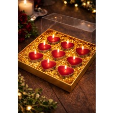 Kırmızı Kokulu Kalp Tealight Mum Seti | 9’lu