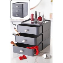 Gri 3 Katlı Çekmece Organizer, Makyaj ve Aksesuar Düzenleyici