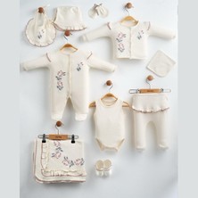 Bebeva Baby Yenidoğan Kız Bebek %100 Pamuklu Fırfırella Serisi Nakışlı ve Dantelli Lüks 10'lu Eda Baby Hastane Çıkış Seti - Krem