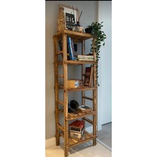 Iskandinav Kitaplık Ahşap 5 Raflı Dekoratif Kitaplık  Ahşap Kahverengi Ahşap Klasik