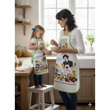 Coton Delux Anne Kız Kombin Mutfak Önlüğü Seti – Temalı Yazılı Desen – Bordo Biyeli Anne & Çocuk Önlük Takımı