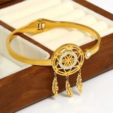 Normadia Şık Çelik Bileklik, Gold Renk Düş Kapanı, Modern Takı Tasarımı