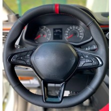 Stilix Garage Clio 5 Araca Özel Direksiyon Kılıfı (Nokta Düz Kırmızı Yüzüklü)