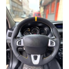 Stilix Garage Fluence Megane 3 Scenic Direksiyon Kılıfı Araca Özel Sarı Yüzüklü