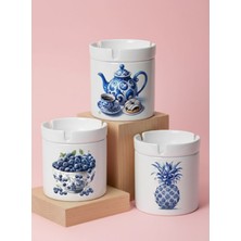 Sartre Art Tropikal Çini Rüyası 3'lü Seramik Küllük Seti – Ananas, Yaban Mersini & Çay Keyfi